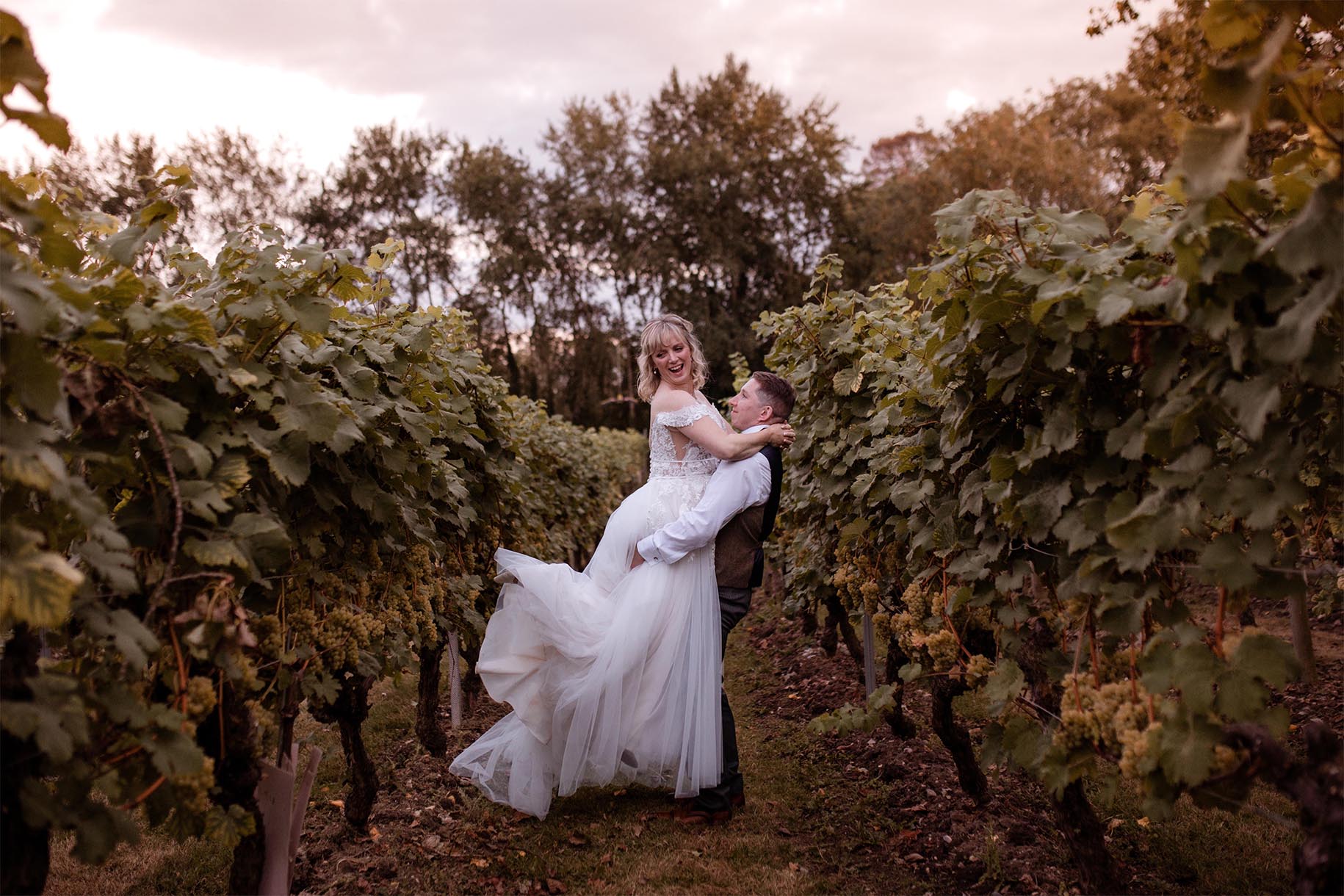 bride and groom vineyard wedding Essex photography