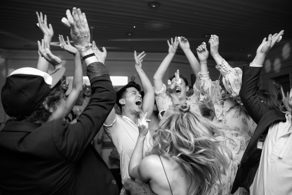 wedding party dancing at tunnels Ilfracombe wedding venue