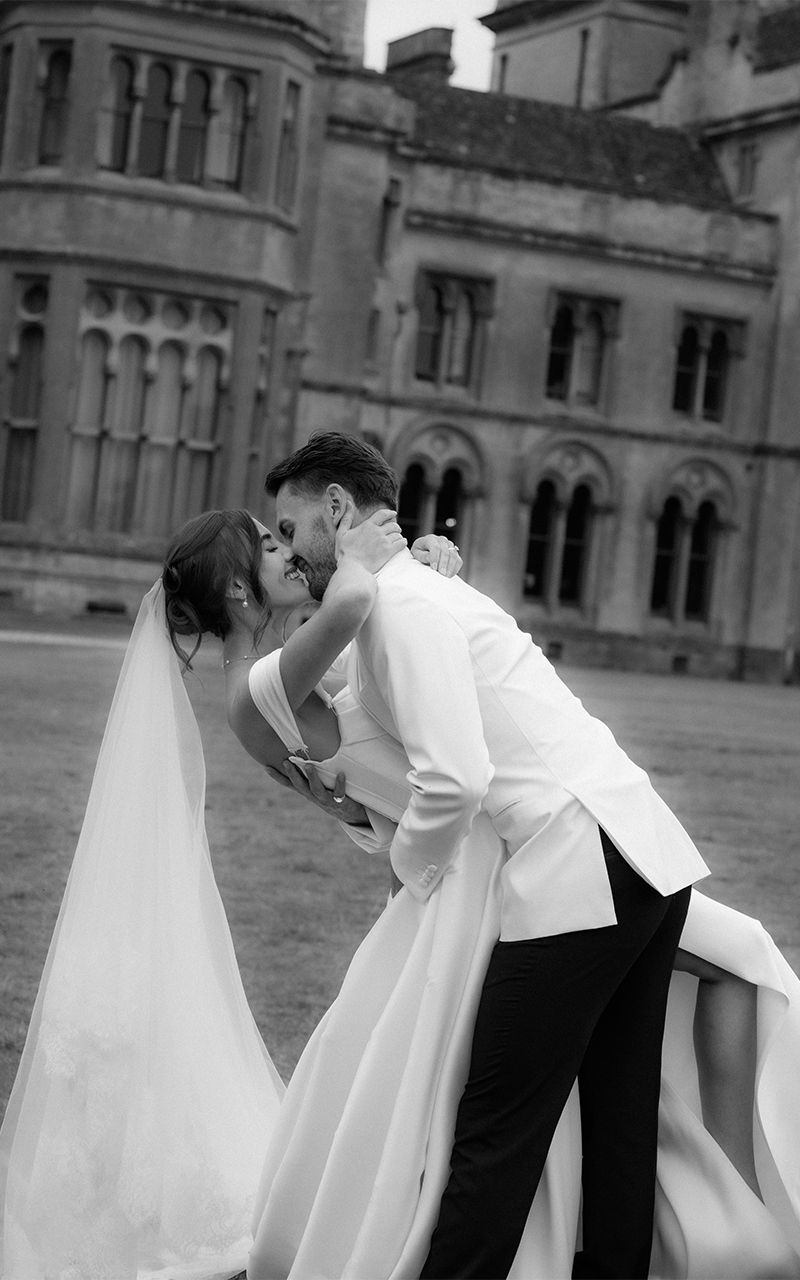 Grittleton House Wedding dip kiss